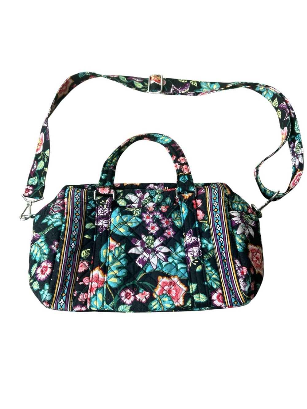Vera Bradley Blue Quilted Floral Travel Satchel with Strap - Picture 2 of 7